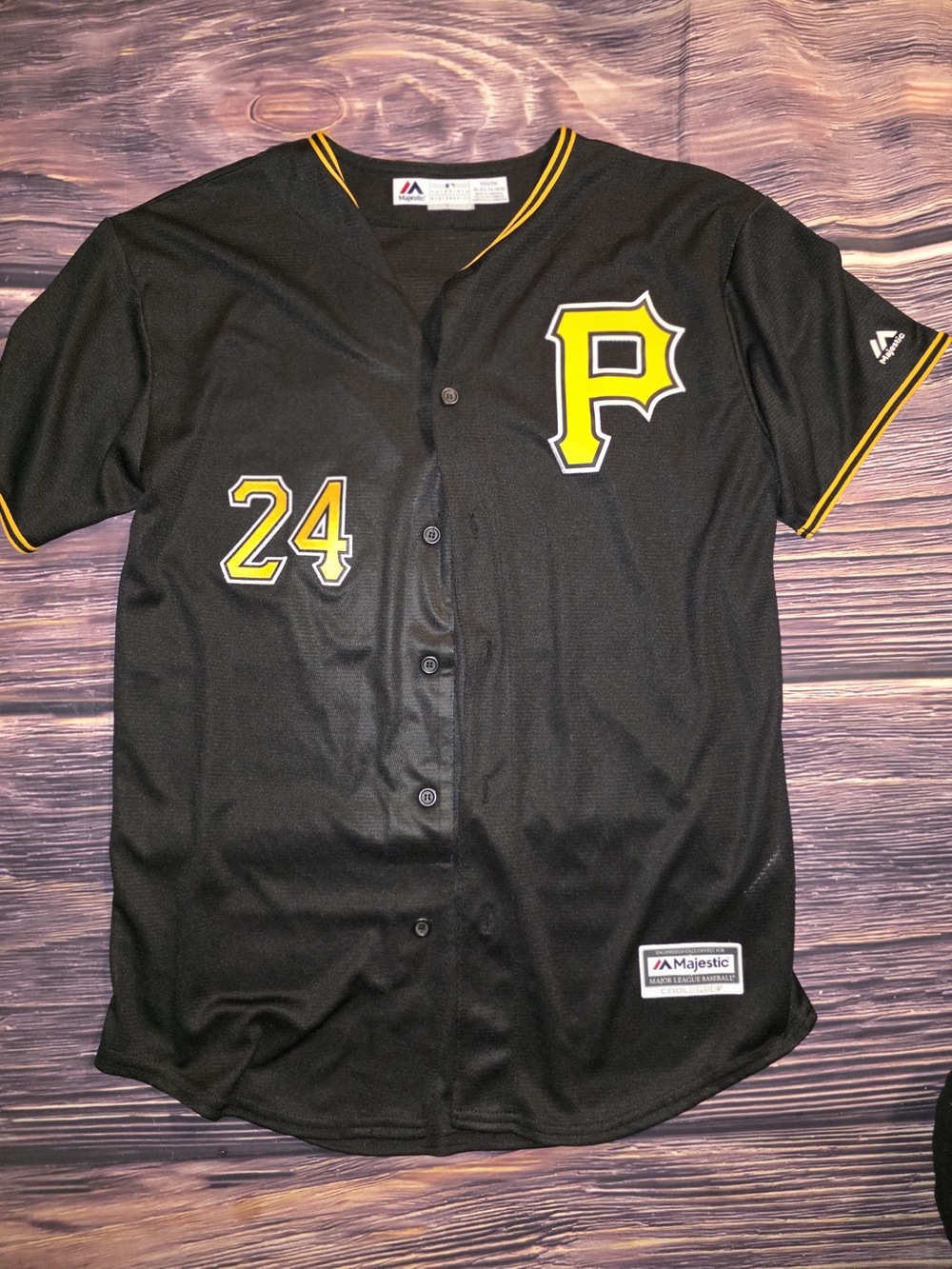Majestic Black & Yellow Pittsburgh P Patch Button-Up Baseball Jersey